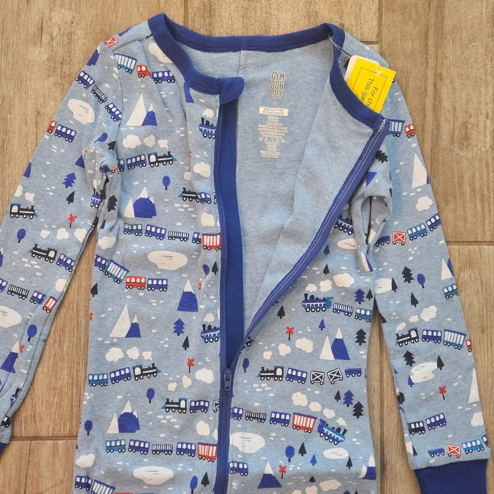 Gymboree Train Pajamas Kids 6 Blue Mountain Print NEW Cotton Zip One Piece Sleep